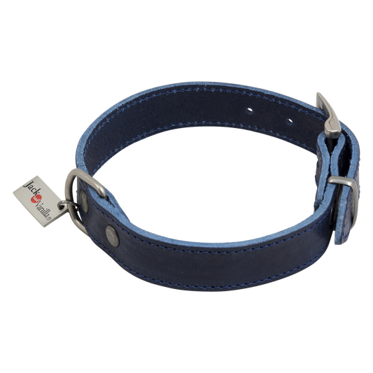 Blauwe lederen halsband